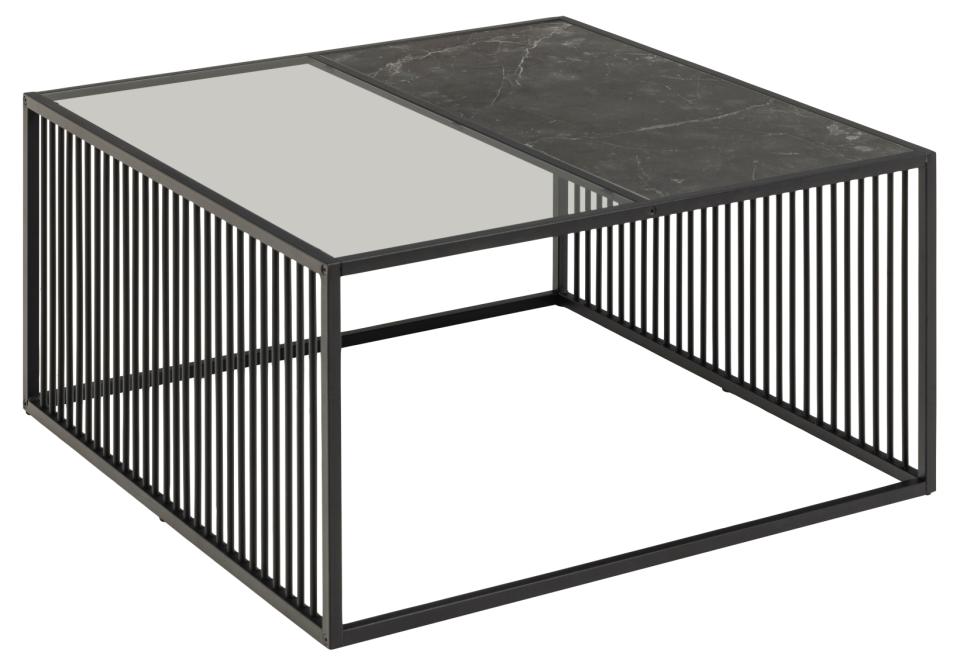 Strington Super Coffee Table, Square With Black Marble Top Glass And Metal Base 80cm