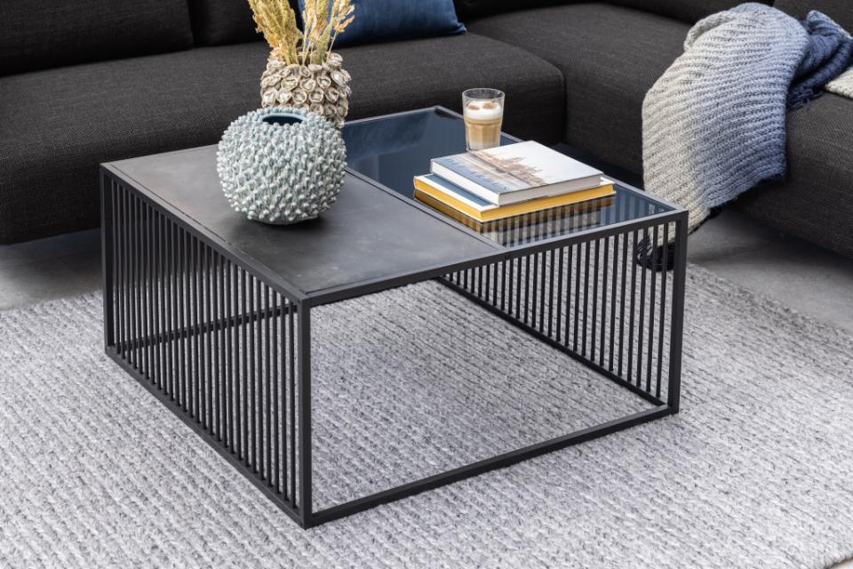 Strington Super Coffee Table, Square With Black Marble Top Glass And Metal Base 80cm
