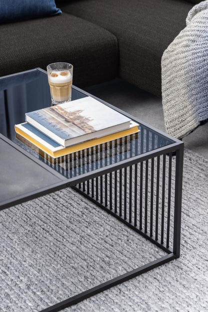 Strington Super Coffee Table, Square With Black Marble Top Glass And Metal Base 80cm