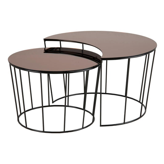 Sun Moon Dazzling Designer Coffee Table In Bronze Glass 76x45cm And 58x40cm
