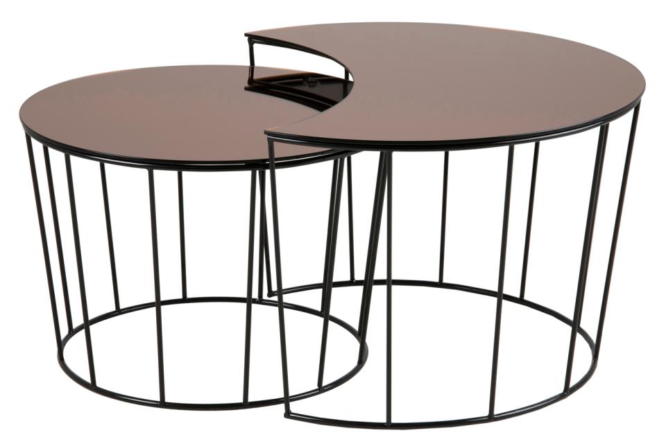 Sun Moon Dazzling Designer Coffee Table In Bronze Glass 76x45cm And 58x40cm
