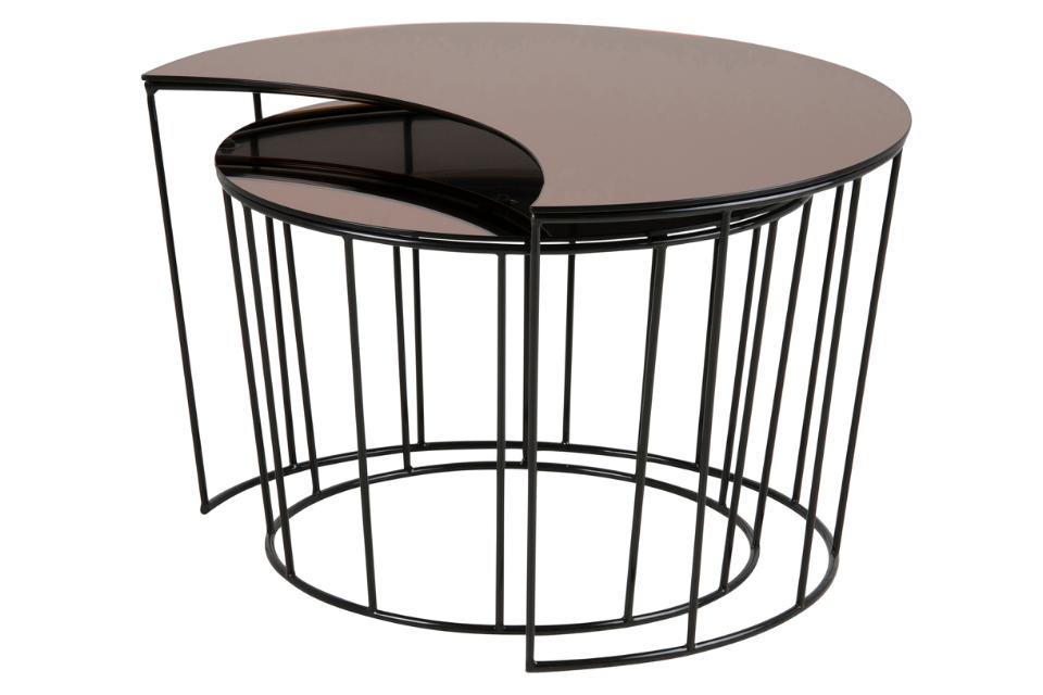 Sun Moon Dazzling Designer Coffee Table In Bronze Glass 76x45cm And 58x40cm