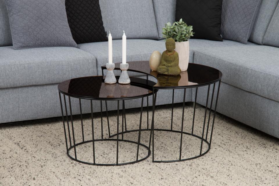 Sun Moon Dazzling Designer Coffee Table In Bronze Glass 76x45cm And 58x40cm