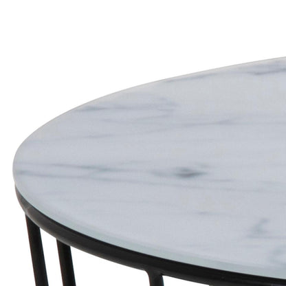 Sun Moon Space Saving Designer Coffee Table In White Marble Glass 76x45cm And 58x40cm