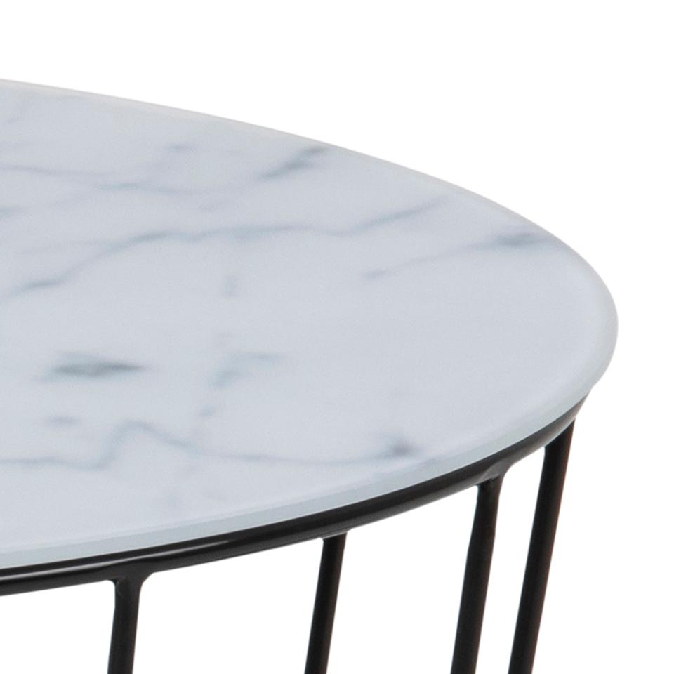 Sun Moon Space Saving Designer Coffee Table In White Marble Glass 76x45cm And 58x40cm