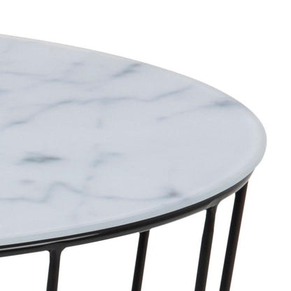 Sun Moon Space Saving Designer Coffee Table In White Marble Glass 76x45cm And 58x40cm
