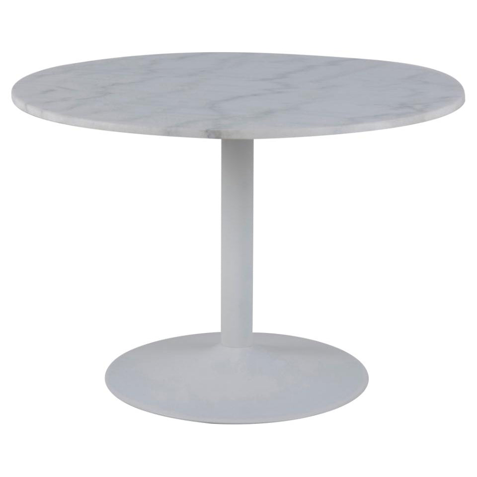 Tarifa Solid Marble Dining Table 110cm Round White Top With Powder Coated White Metal Base