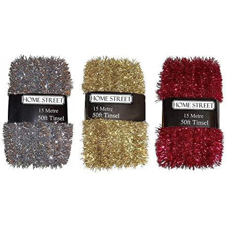 Extra Long 50ft Christmas Tinsel In Gold, Red Or Silver