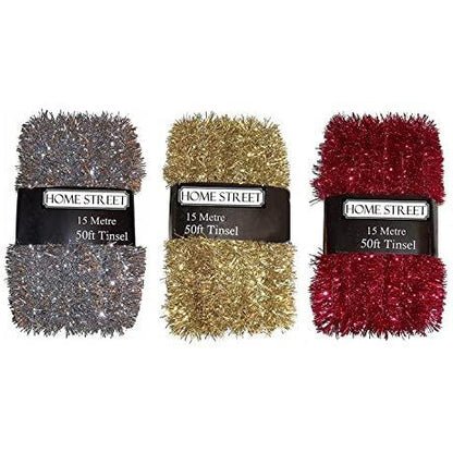 Extra Long 50ft Christmas Tinsel In Gold, Red Or Silver