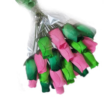 Load image into Gallery viewer, Bouquet Of 24 Mixed Green and Pink Wooden Roses - Tropical

