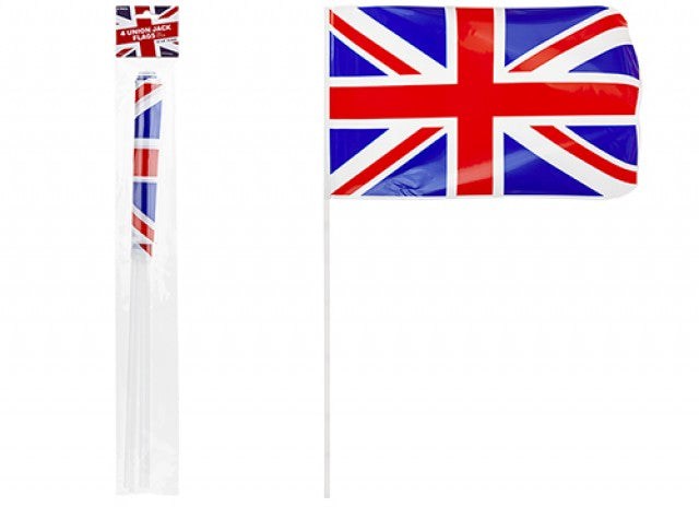 Union Jack  Waving Flags 4 Pack of Plastic Flags 12" by 8" 50cm Long