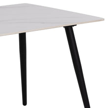 Load image into Gallery viewer, Wicklow White Ceramic Marble Print Dining Table With Black Metal Base 140cm
