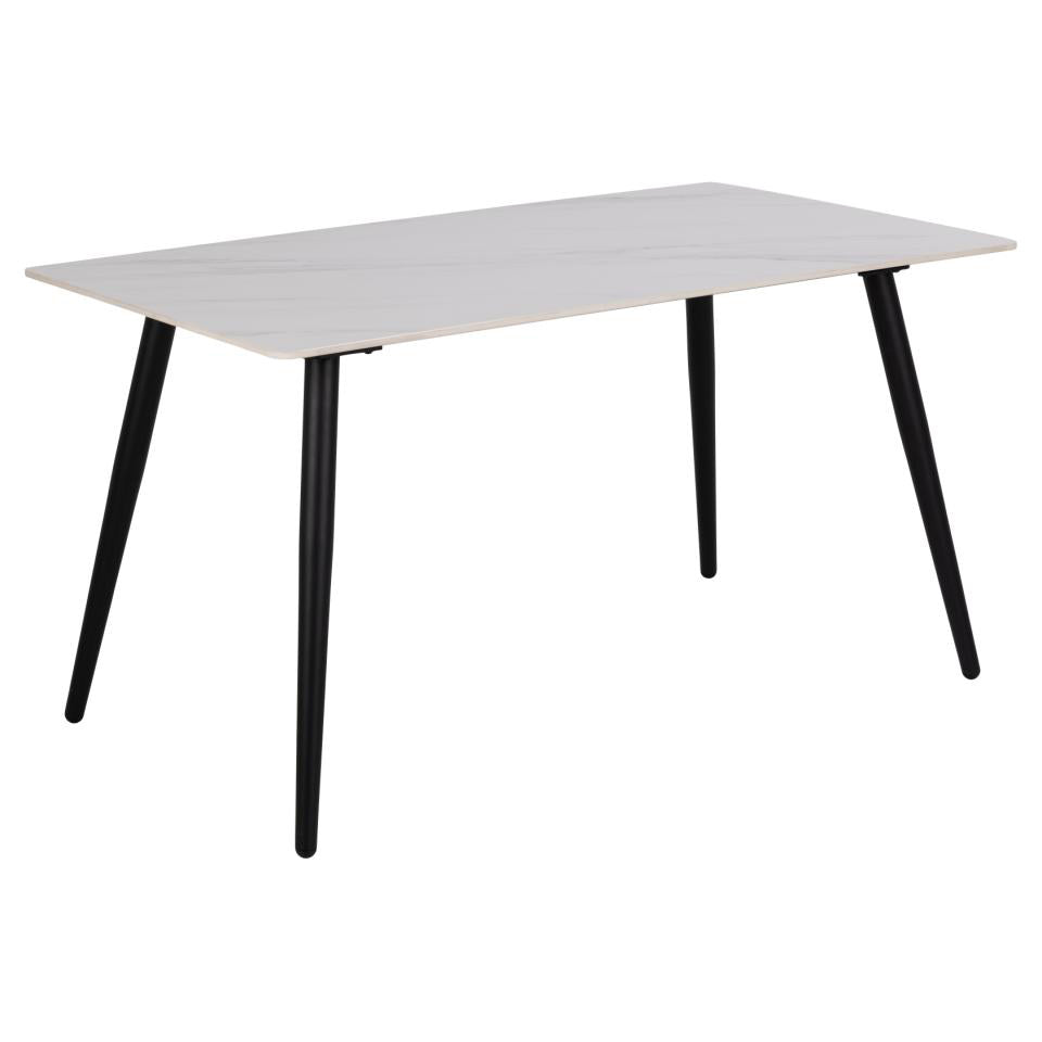 Wicklow White Ceramic Marble Print Dining Table With Black Metal Base 140cm
