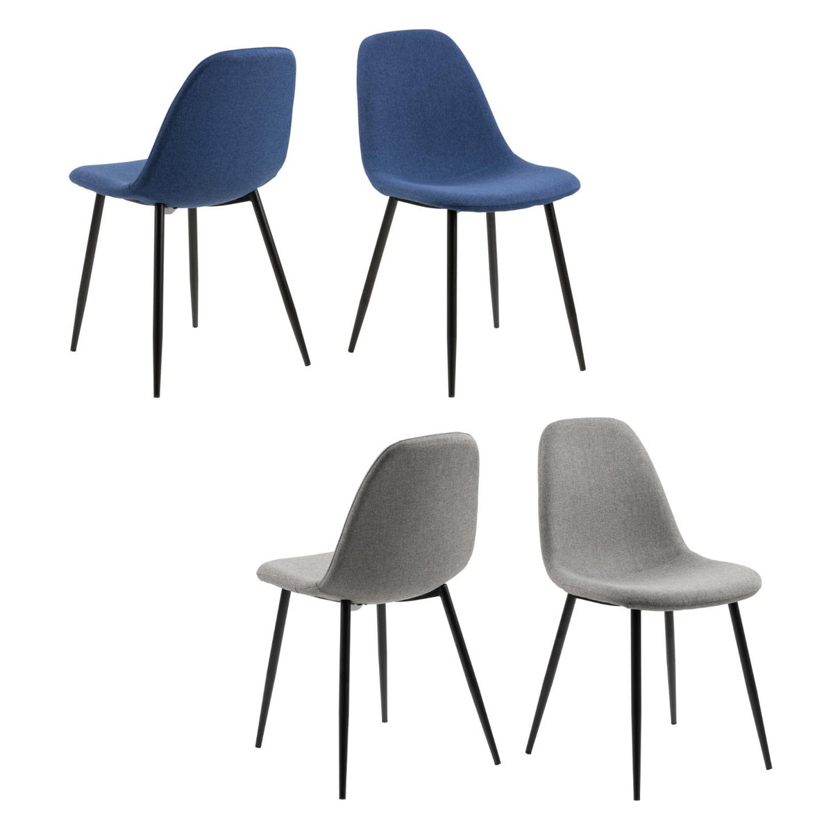 Wilma Bellana Fabric Chair In Grey Or Blue With Black Powder Coated Legs, Set Of 4