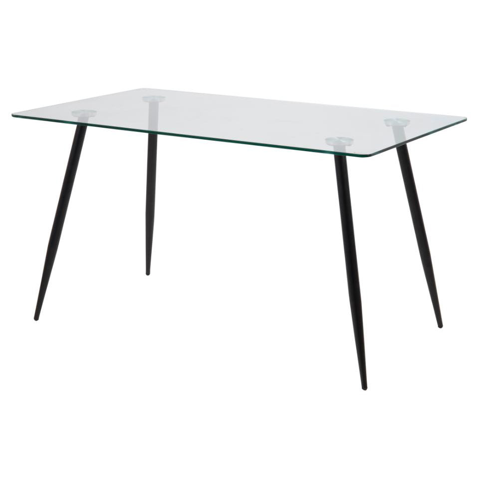 Wilma Modern Dining Table Clear Glass With Black Metal Legs 140cm