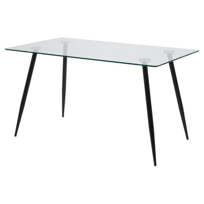 Wilma Modern Dining Table Clear Glass With Black Metal Legs 140cm