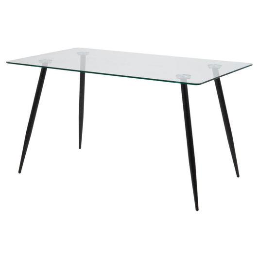 Wilma Modern Dining Table Clear Glass With Black Metal Legs 140cm