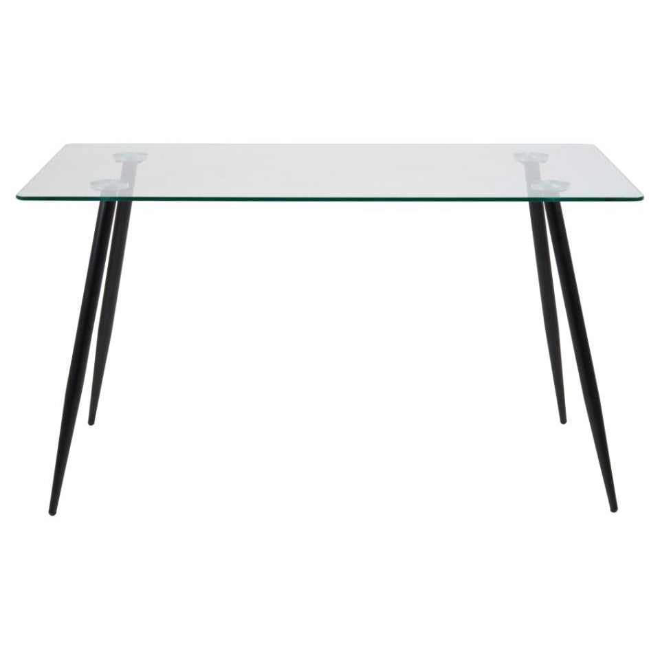 Wilma Modern Dining Table Clear Glass With Black Metal Legs 140cm
