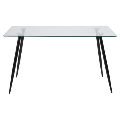 Wilma Modern Dining Table Clear Glass With Black Metal Legs 140cm