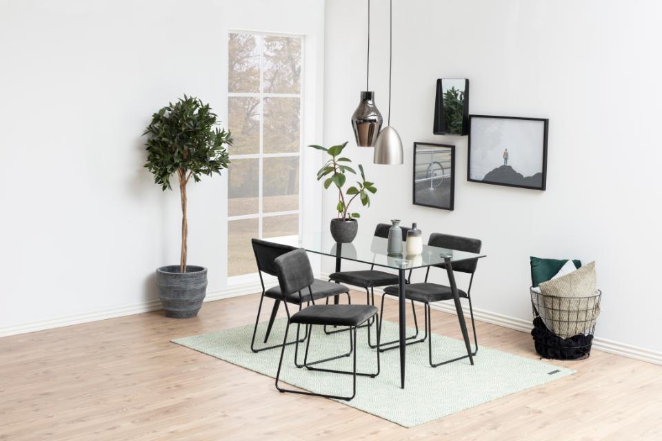 Wilma Modern Dining Table Clear Glass With Black Metal Legs 140cm