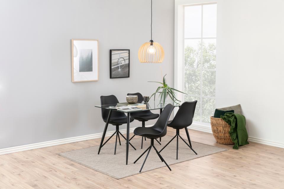 Wilma Modern Dining Table Clear Glass With Black Metal Legs 140cm
