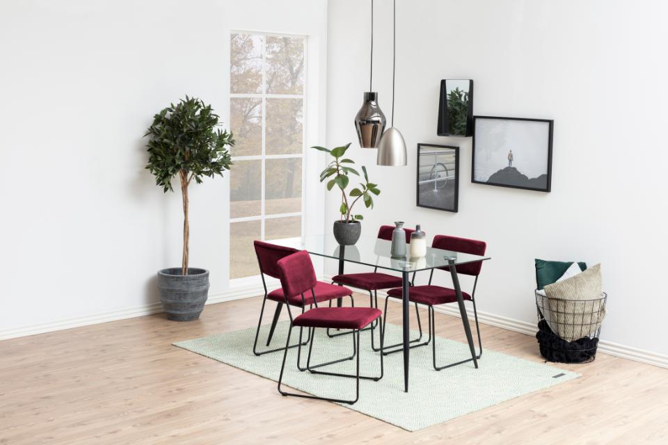 Wilma Modern Dining Table Clear Glass With Black Metal Legs 140cm