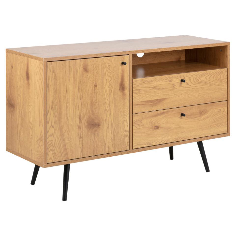 Wilma Oak Sideboard Cabinet With 1 Door, Shelf And 2 Drawers 124x40x75cm