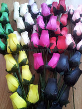 Load image into Gallery viewer, Bouquet of 24 Mixed Colour Single Wooden Rose Bud Stems
