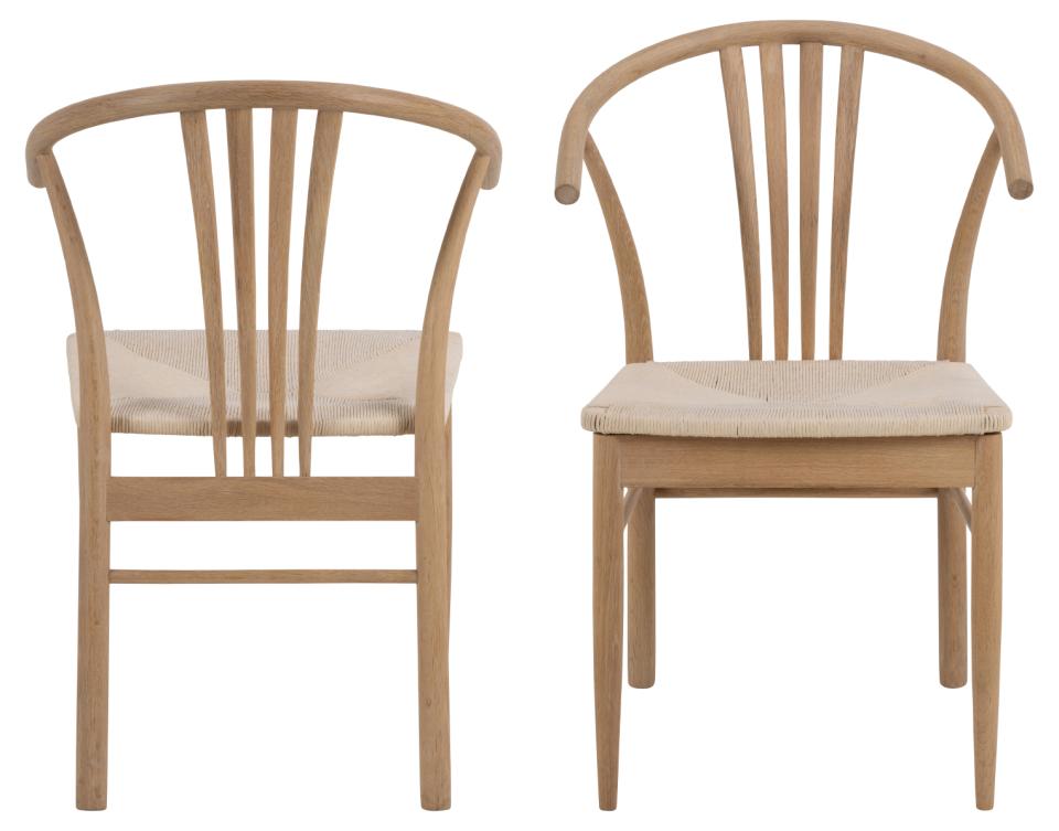 York Solid Oak Chair, Set Of 2 Quality Plaited Paper Rope Chairs White 2pcs