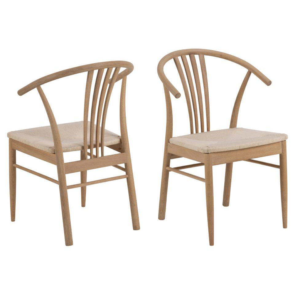 York Solid Oak Chair, Set Of 2 Quality Plaited Paper Rope Chairs White 2pcs